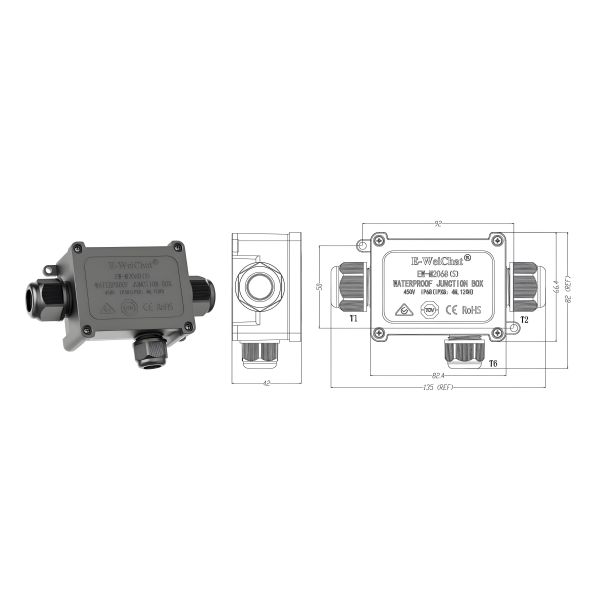 Waterproof Through-Type Junction Box - 1 In 2 Out Cable Gland Connector
