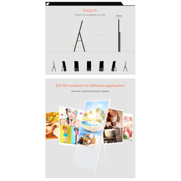 Foldable Mobile 55 Inch Display Digital Signage Floor Stand Touch Screen Poster