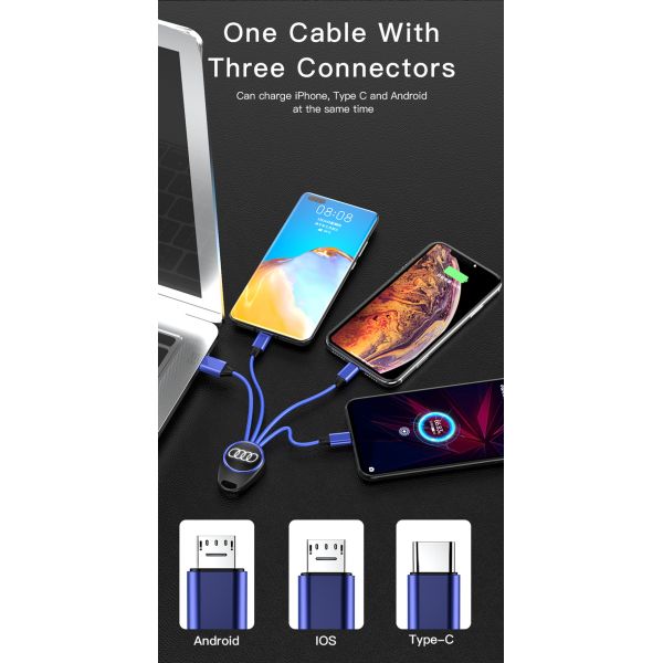 Portable Nylon Fast Charging 17cm Keychain USB Cable With LED Light