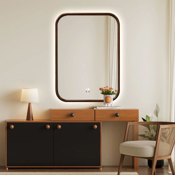 Front Lighted And Backlit Wall Mounted Round Silver Bathroom Mirror With Touch Screen