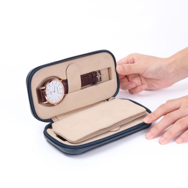 Custom Logo Leather Watch Boxes Handmade Luxury Style Leather Zipper Travel Case