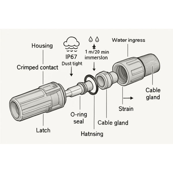 Waterproof IP67 30A 1500V PV DC Solar Panel Cable Connector