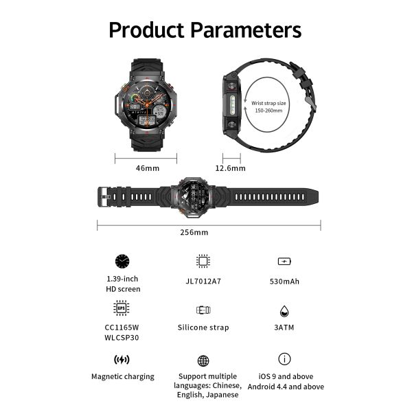KC91 GPS smart watch 1.39''screen support GPT flashlight bluetooth multiple sports