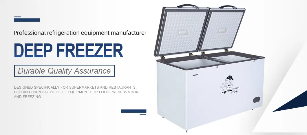 Castor Wheel Lockable Deep Freezer Refrigerator High Capacity Two Door Deep Freezer