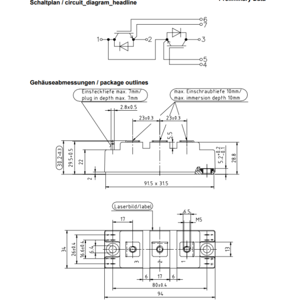 FF100R12RT4 1200V/100A 3-in-1 IGBT Module Integrated Brake Chopper Low VCE(sat) High Speed Switching Low Loss Built-in NTC Isolated Baseplate for