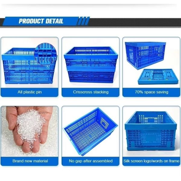 Plastic Turnover Basket Folded Stackable Storage Baskets For Harvest Fresh Food And Fruit Collapsible Crates