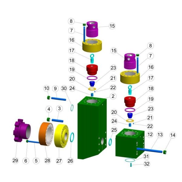 Weatherford E-2200 mud pump fluid end module, Weatherford E447 mud pump, Weatherford MP16 mud pump, Weatherford MP5 mud pump, WH1612 mud pump