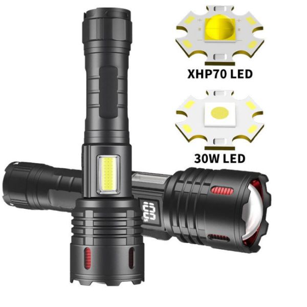 Powerful 1500-1600 Lumens LED Torch Flashlight with Rechargeable Type-C USB and Telescopic Zoom for Camping Hiking Outdoor