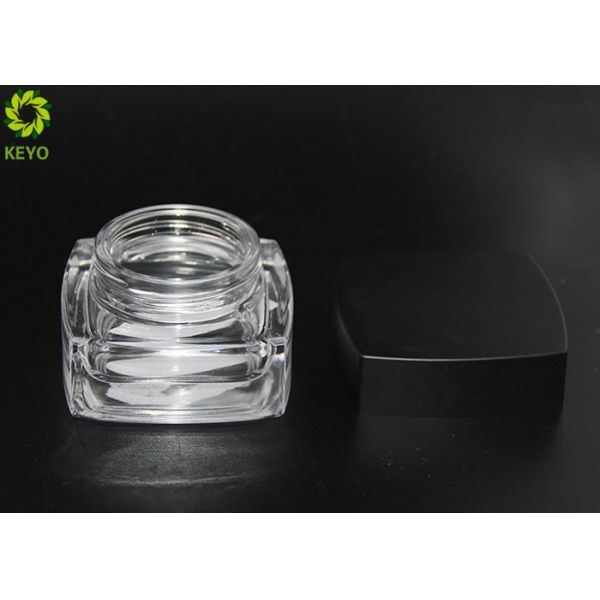 Clear Glass Cosmetic Cream Storage Jars Square Shape With Black Plastic Cap