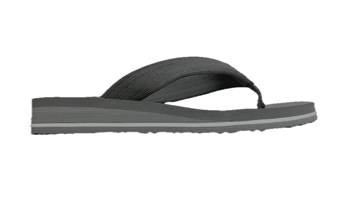 Side view of EVA flip flops with denim upper construction