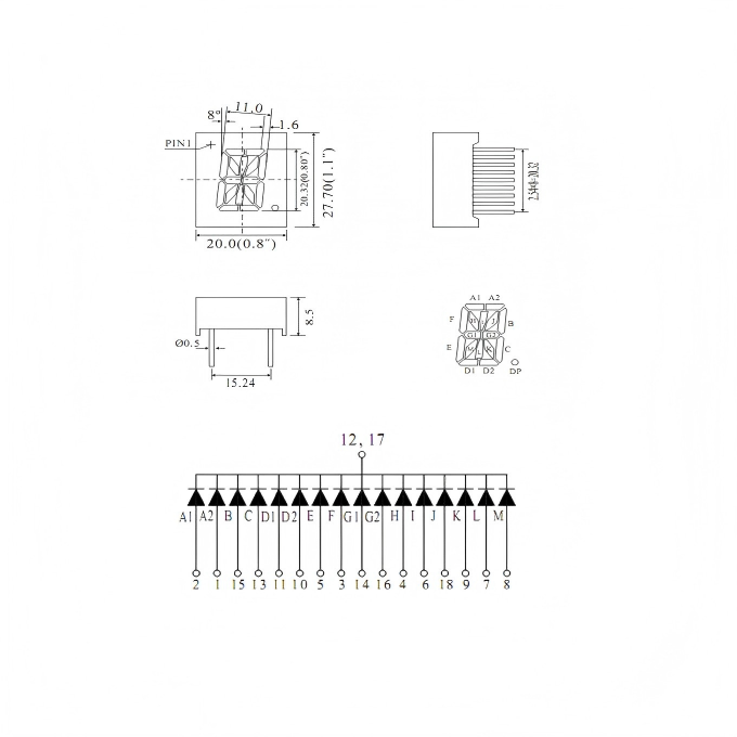 0.80 Inch Single digit 16 Segment LED Alphanumeric Display