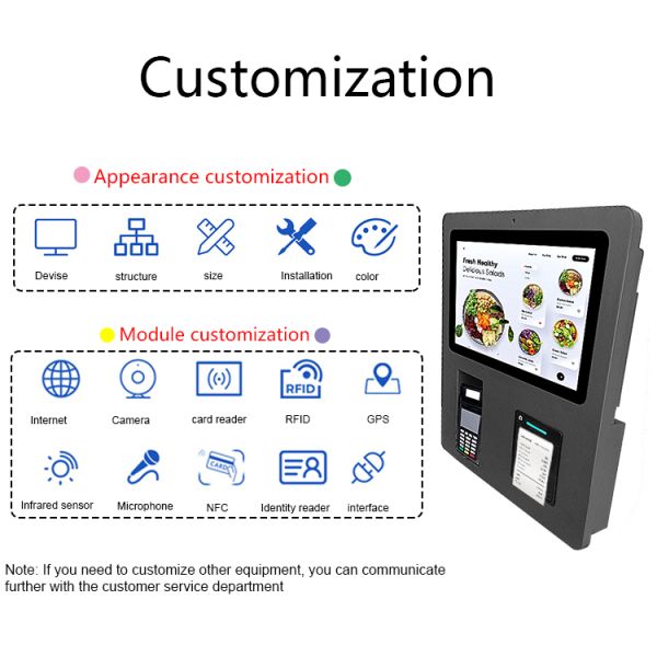 15.6 Inch Wall Mount Automatic Ordering Bill Touch Screen Payment Terminal Machine