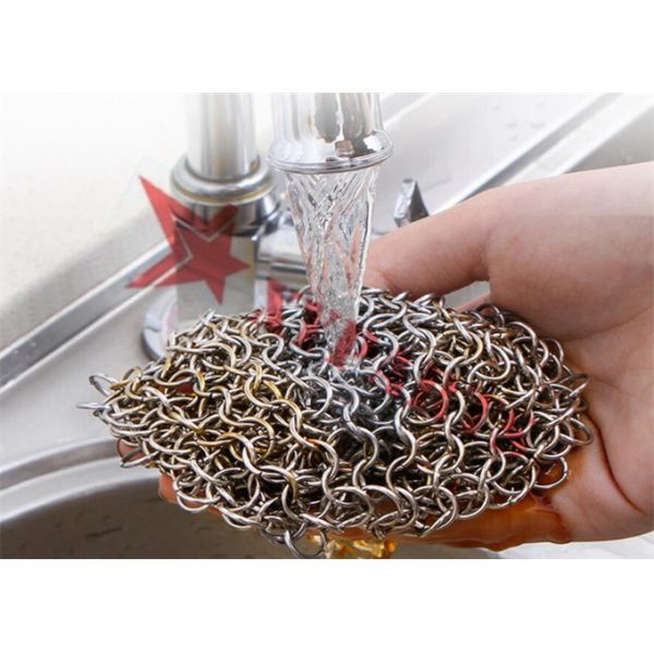 6'' Ss Round Cookware Chainmail Scrubber Cleaning Cast Iron Pan