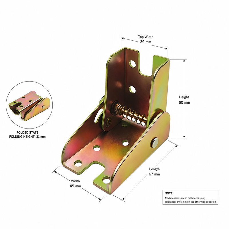 90° Fold in Hidden Self Locking Mute Folding Hinge with Push Button Lock Table Leg Connector Furniture Hardware Fitting