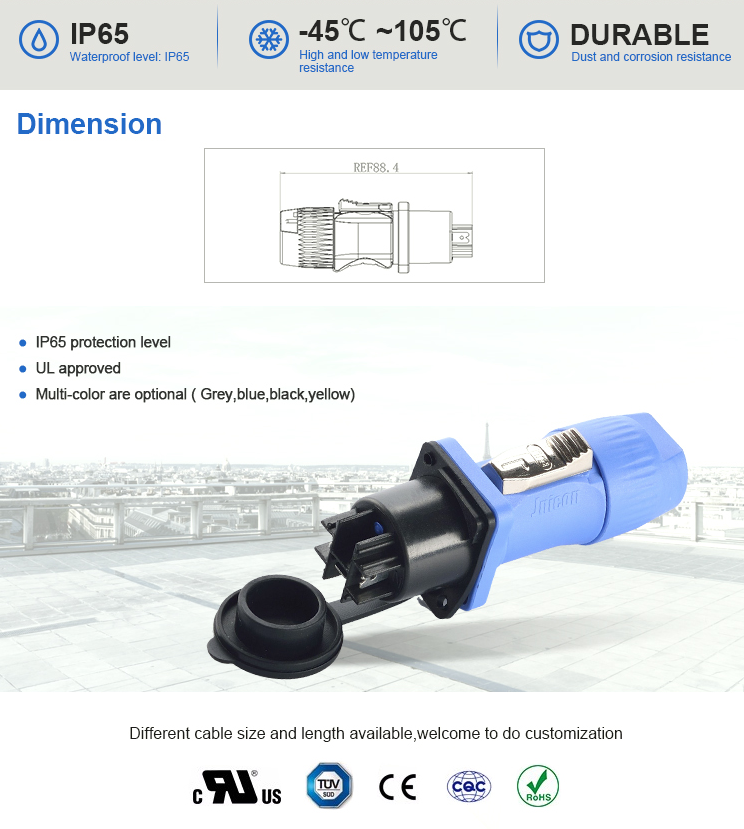 Plastic 20A IP65 Plug And Socket Easy Assemble High Performance Corrosion Resistance