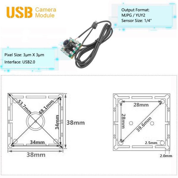 Monochrome Omnivision OV9281‌ CMOS Sensor 720p USB Global Shutter Camera Module