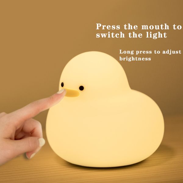 Duck Shaped Timing LED Night Light USB Rechargeable Adjustable Brightness Bedroom Lamp