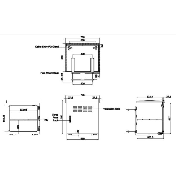 550mm Depth 650mm Width Pole Mount Weatherproof Enclosure