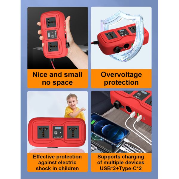 Customized Support SZSSTH Universal Socket Portable 12V 220V 2 AC Outlets 2USB 200W GaN PD Fast Charger Car Power Inverter