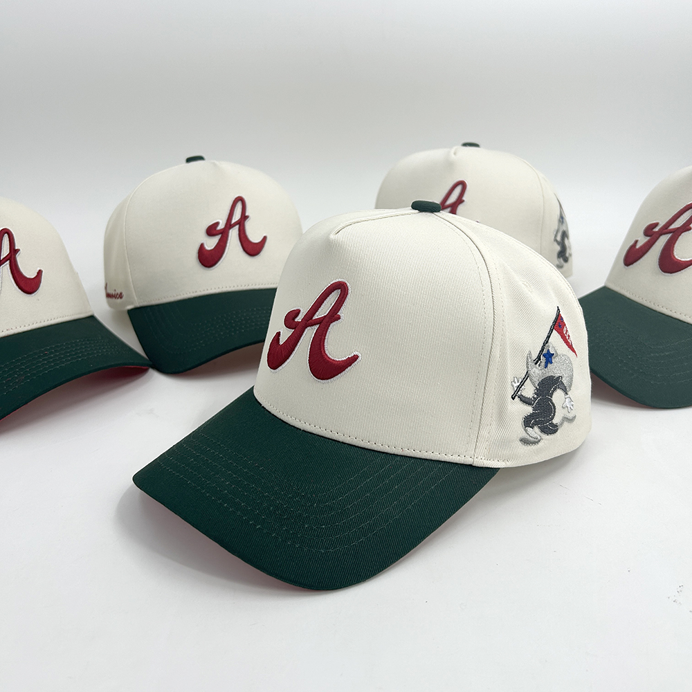 Custom Baseball Caps 3D Puff Embroidery A Frame 5 Panel Two Tone Design