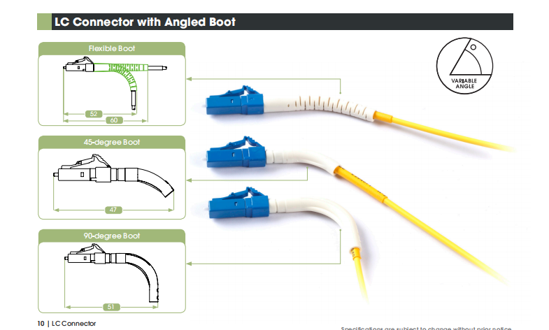 SC LC Flex Angle Boot Patch Cord Fiber Optic Connectors With 90 Degree Boot Fiber