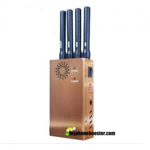 China DC12V 4 Antennas Golden 2w Cellular Jammer Blocker GPS Wifi 4G 3G GSM Signal Jammer Blocker With Fan/DIP/Leather Case on sale