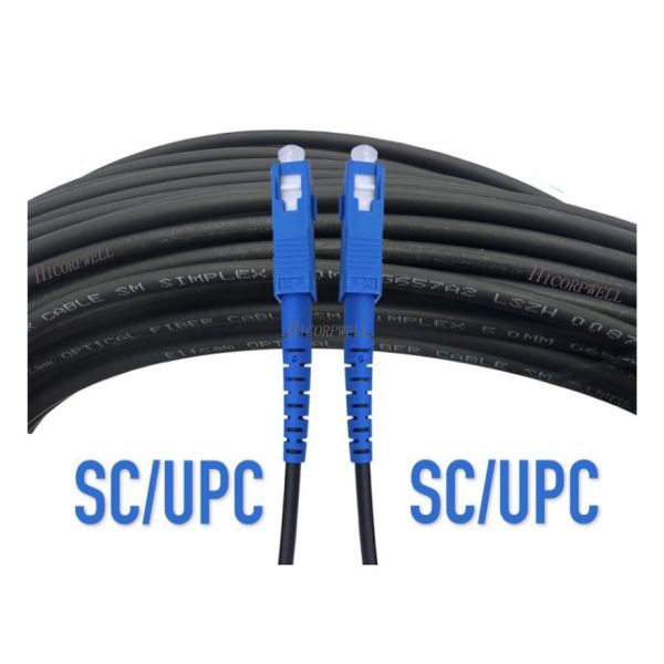 Close-up view of SC/UPC connector and cable construction