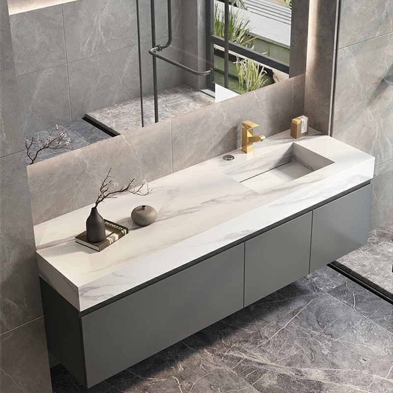 CAD 3D Floating Vanity Bathroom Lacquer Finish Solid Wood Bathroom Vanity