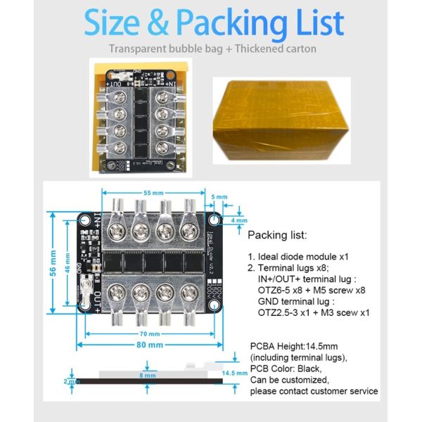 Enerkey 100V 150V 200V 150A Ideal Diode Module Controller For Electric Car Battery Front-End Anti-backflow Protection