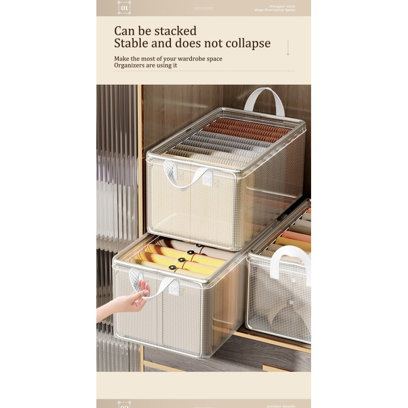 Transparent Large Capacity with Handle Multi-layer Storage Box for Storing Winter Clothes Pants Folding Storage Box