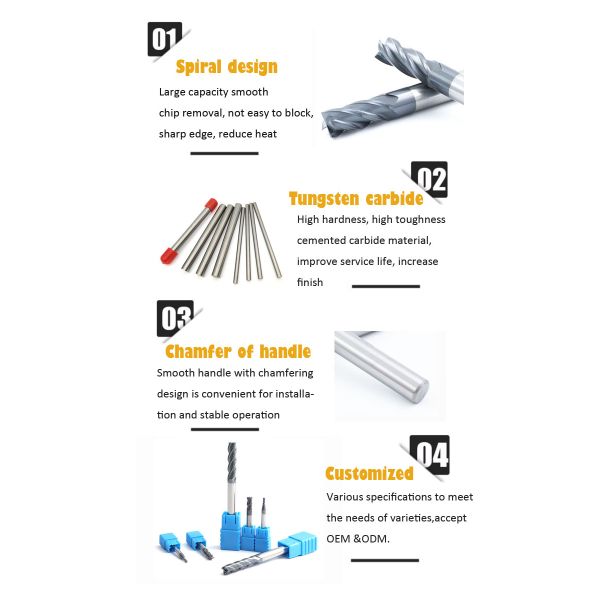 Customized HRC45 hardmetal milling cutter cnc tools solid square tungsten carbide end mill with coating