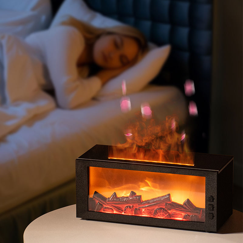 3D Realistic Flame Fireplace Diffuser Humidifier 300ml Large Tank Type-C Charging Quiet Operation