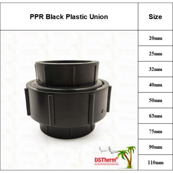 Ppr Black Plastic Union For Piping System Customizable Durability Chemical Resistance