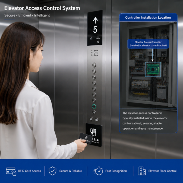 Smart RFID Elevator Access Control System Kit 13.56MHz IC Card Lift Controller Board with Power Supply and Reader
