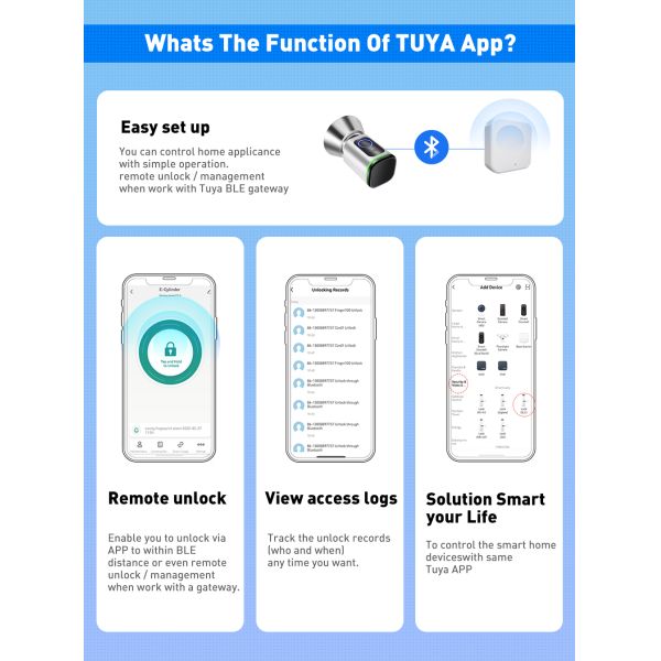 Black Silver Passcode TUYA APP Deadbolt Door Lock Wifi Network Reader Dimension 42*42mm