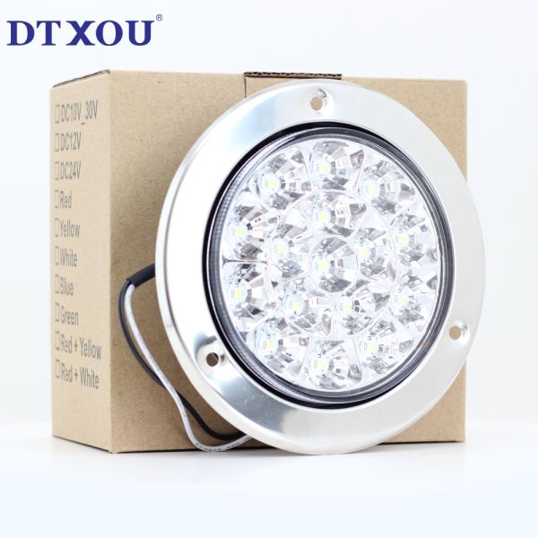 Multi-Functions 16 LED Flange Mount Round Trailer Stop Turn and Tail Lights 3 Holes