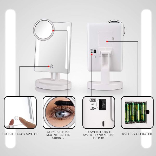 High Definition Makeup Mirror 180° Rotation LED Magnifying Mirror With Touch Screen Dimming