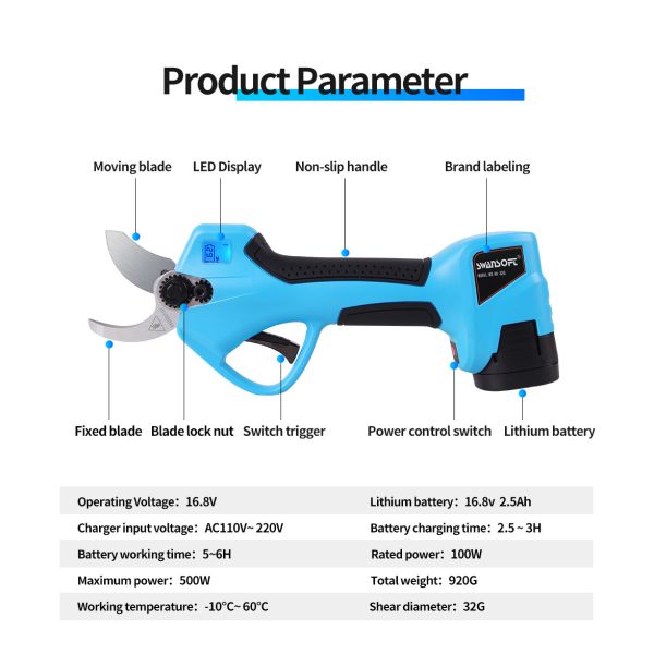 32mm LED Garden Tools Electric Pruning Shears With Progressive Function For Garden Work