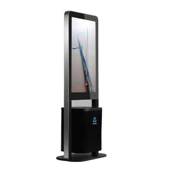 Black High Resolution Floor Standing Lcd Digital Signage With Trash Can