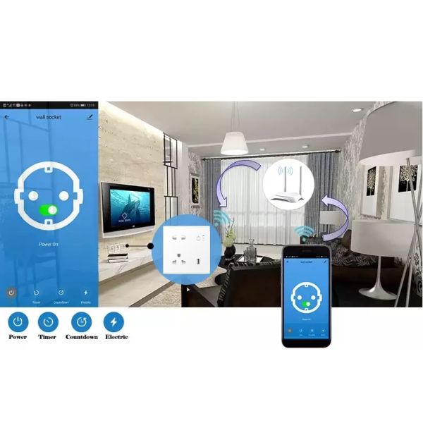 PC Fireproof 13A Smart Plug Alexa Tuya Wall Socket Security Smart Home