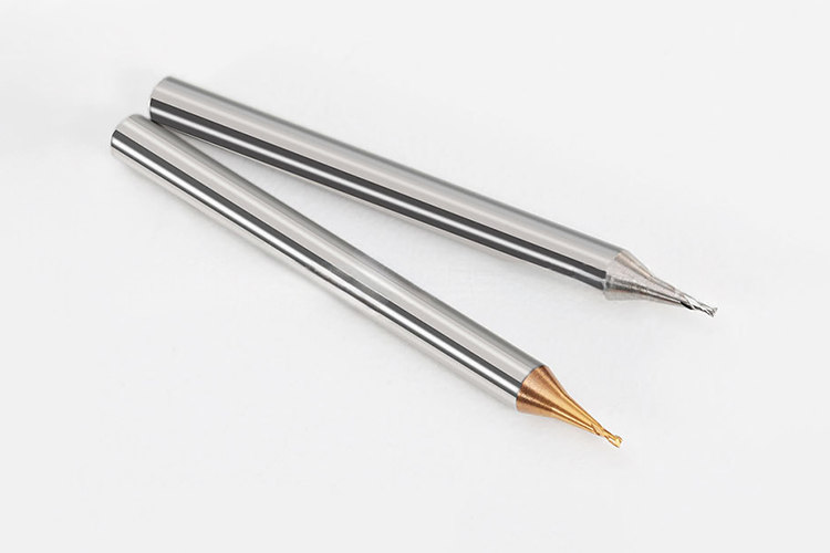 2-flute Tungsten Carbide End Mill with Micro Diameter and 60° Flat Cutting Edge for Steel and Aluminum