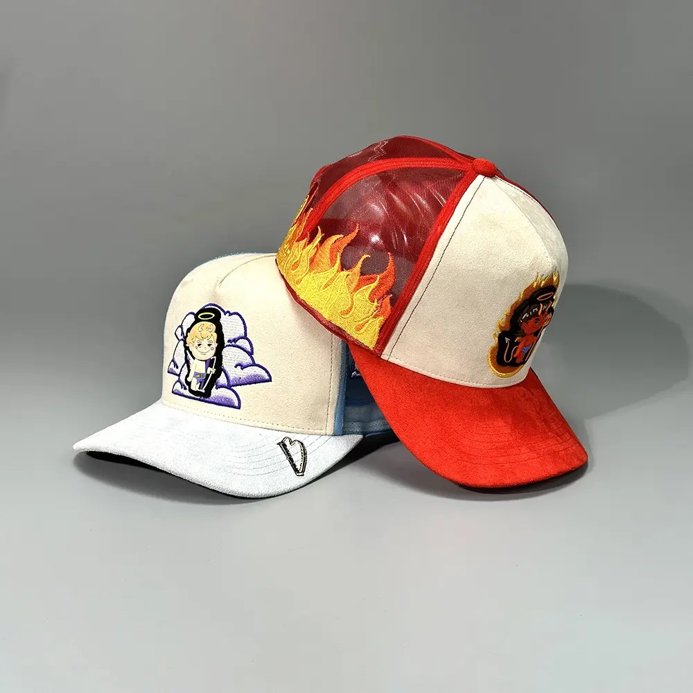 Mesh Suede 5 Panel Trucker Cap Gorras Embroidery Patch Baseball Cap Snapback