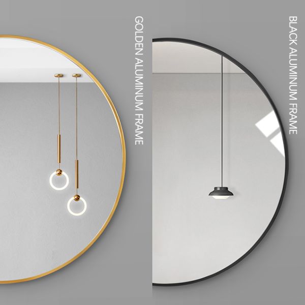 Black Metal Oversized Round Bathroom Vanity Wall Mirror Without Light