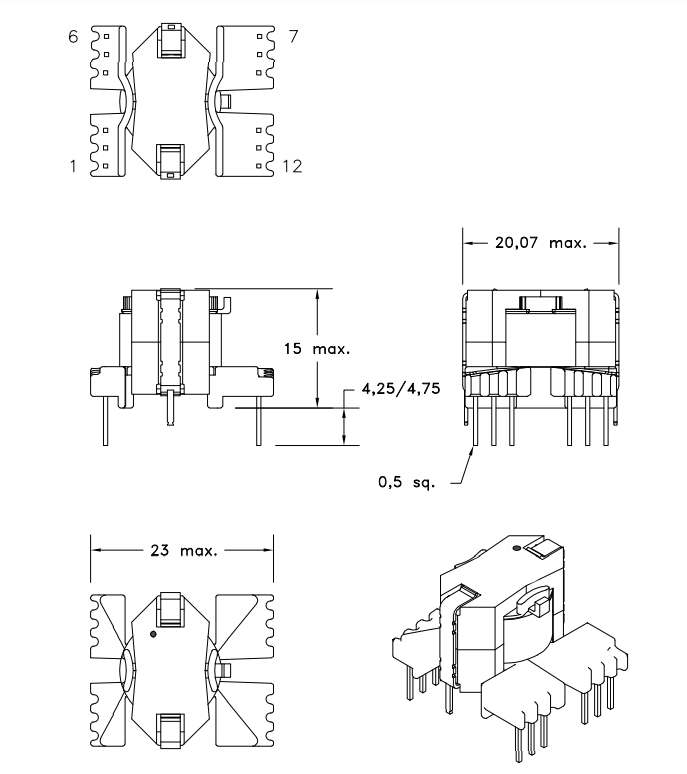7508110348 Flyback Transformers For Offline Applications With Through-hole Mount