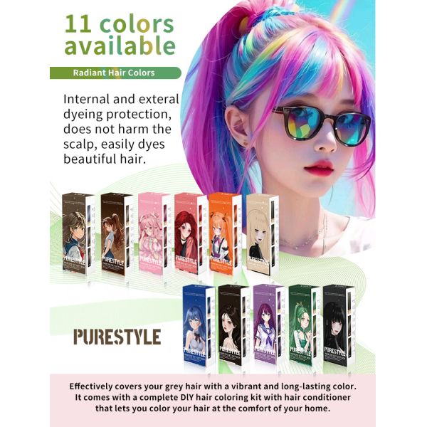 Purestyle Herbal Extract Permanent Hair Dye Set Home Use Hair Color Cream OEM Wholesale