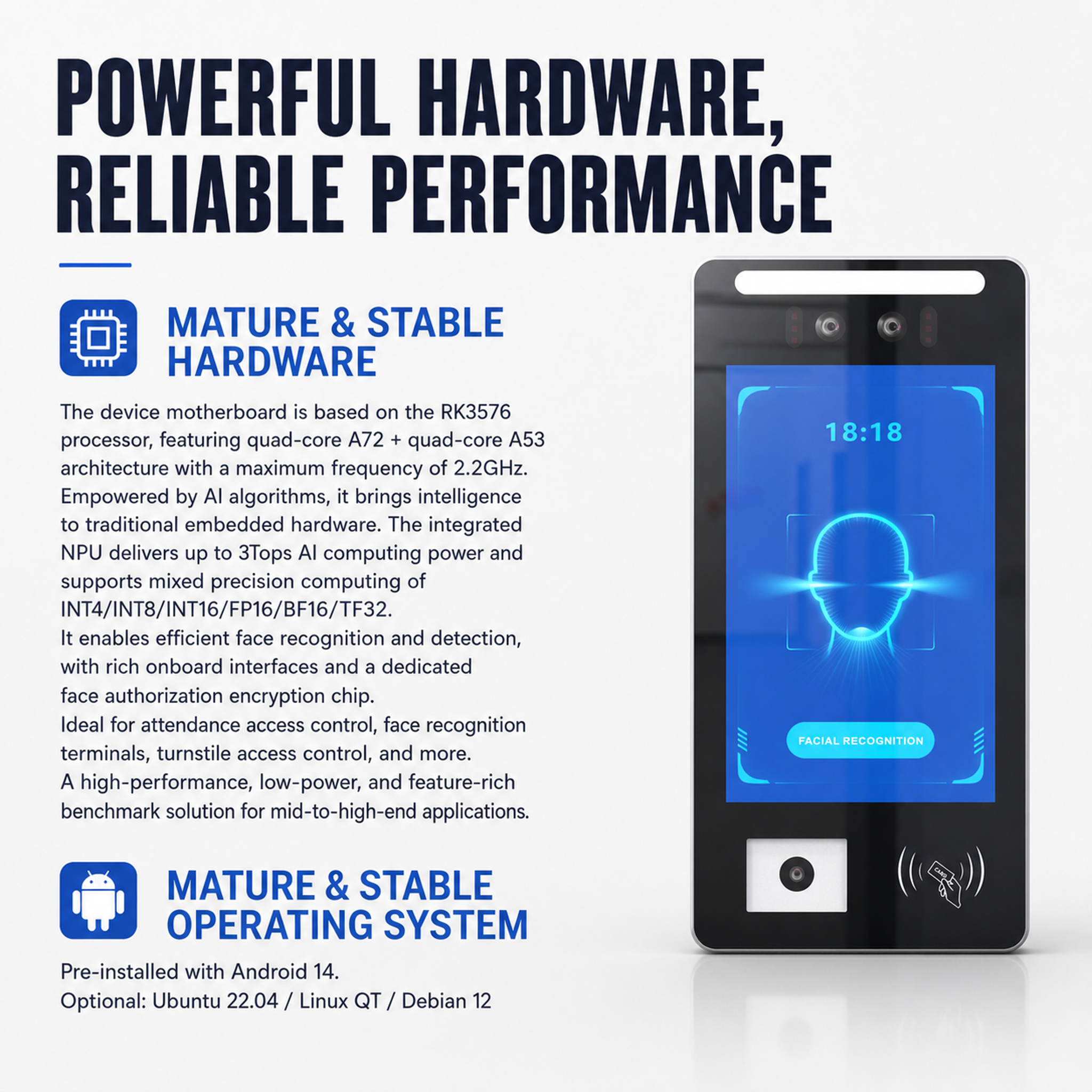8" Wall Mount Face Recognition QR Code & RFID Access Control Terminal