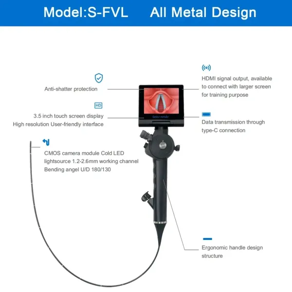 Rechargeable Li-Battery and 3.5 Inch Touchscreen Display Flexible Video Laryngoscope for Medical Professionals