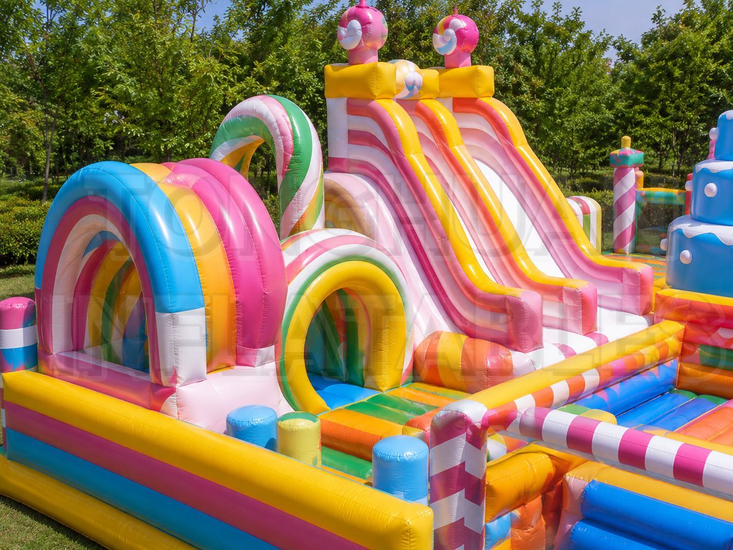 Large Inflatable Candyland Fun Park with Double Slides Interactive Games and Colorful Decorations for Rental Projects