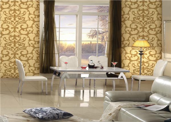 Buy Embossed PVC Vinyl Wallpaper Yellow Damask Pattern Wallpaper For Dining Room at wholesale prices