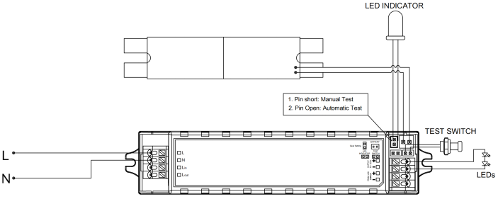 5W 3hour duration time 20-60Vdc Non-maintained emergency pack with Self Test & Manual Test Switchable
